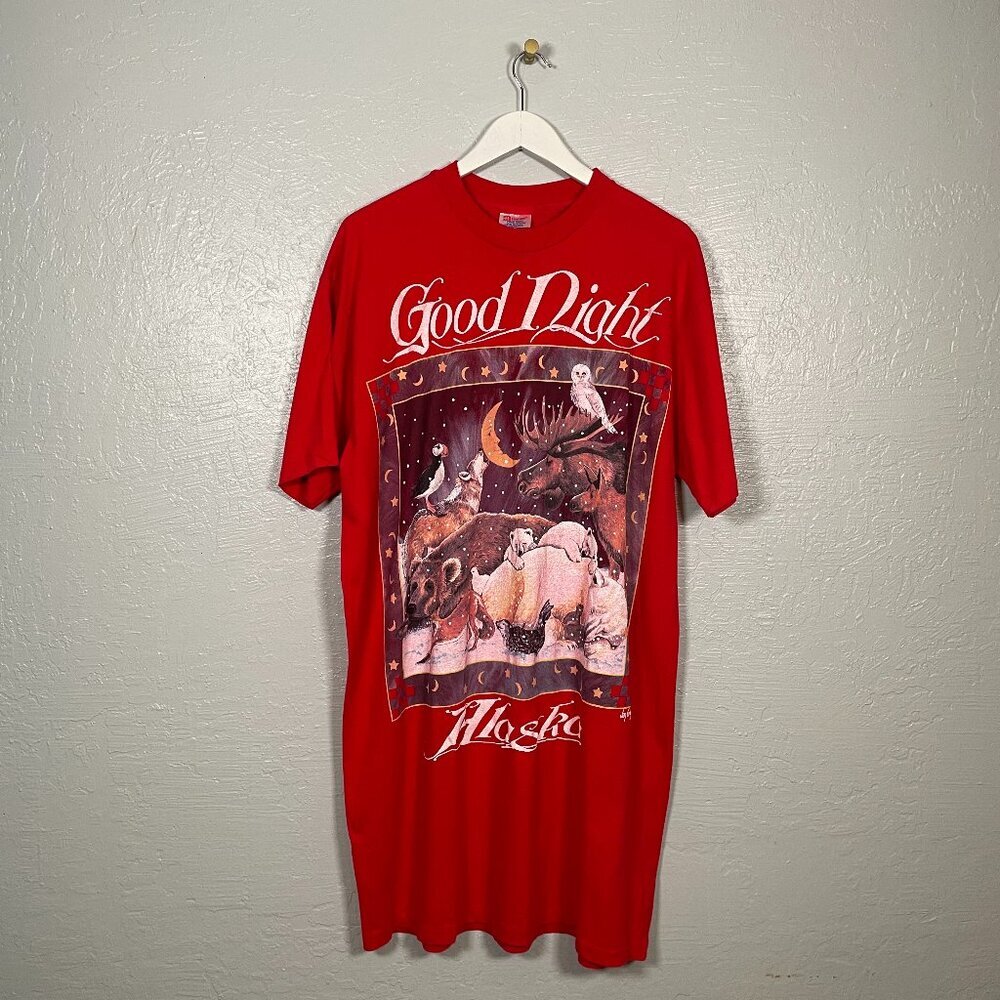 Vintage Hanes Jan Griggs Women One Size Pink Good Night Alaska Sleep Shirt Dress